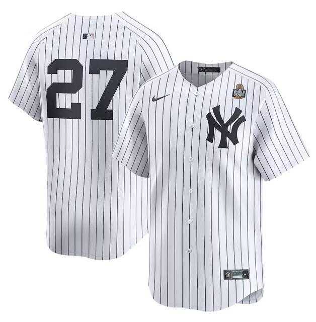 Mens New York Yankees #27 Giancarlo Stanton White 2024 World Series Home Limited Stitched Jersey Dzhi